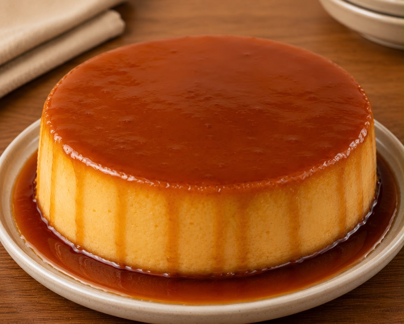 Pudim de leite artesanal com calda de caramelo